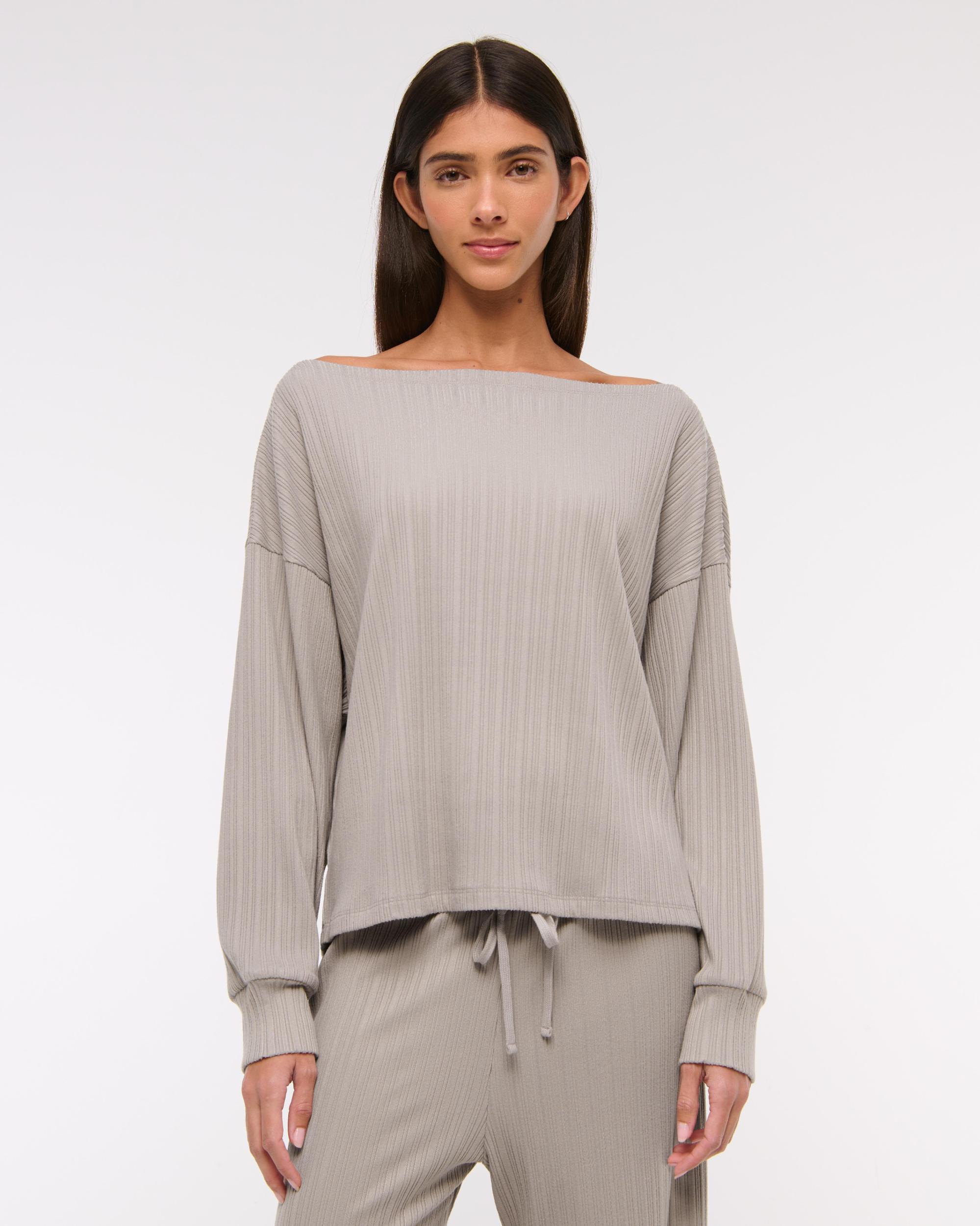 Long-Sleeve Lounge Wide Rib Slash Top Product Image