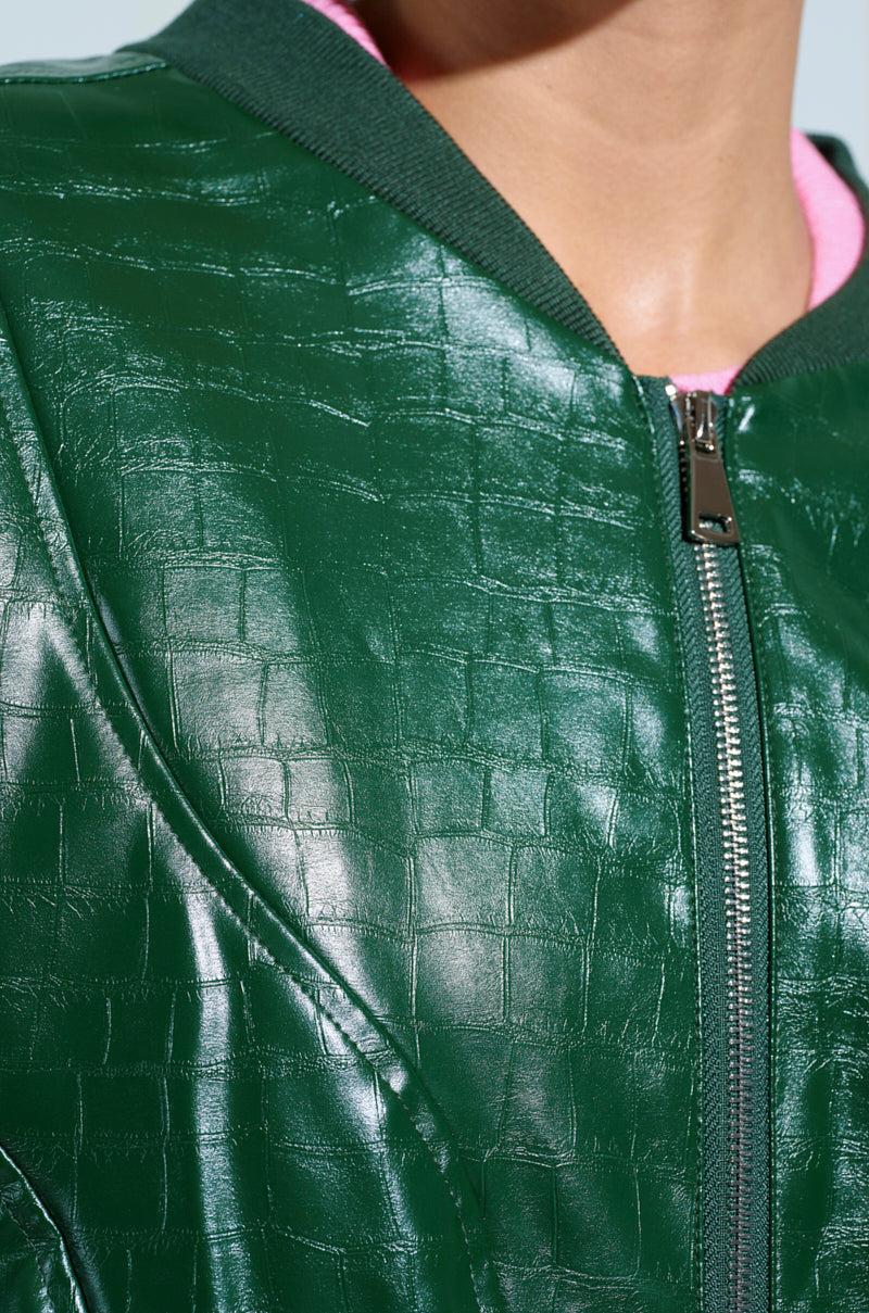 YOKON EMBOSSED FAUX LEATHER BOMBER Product Image