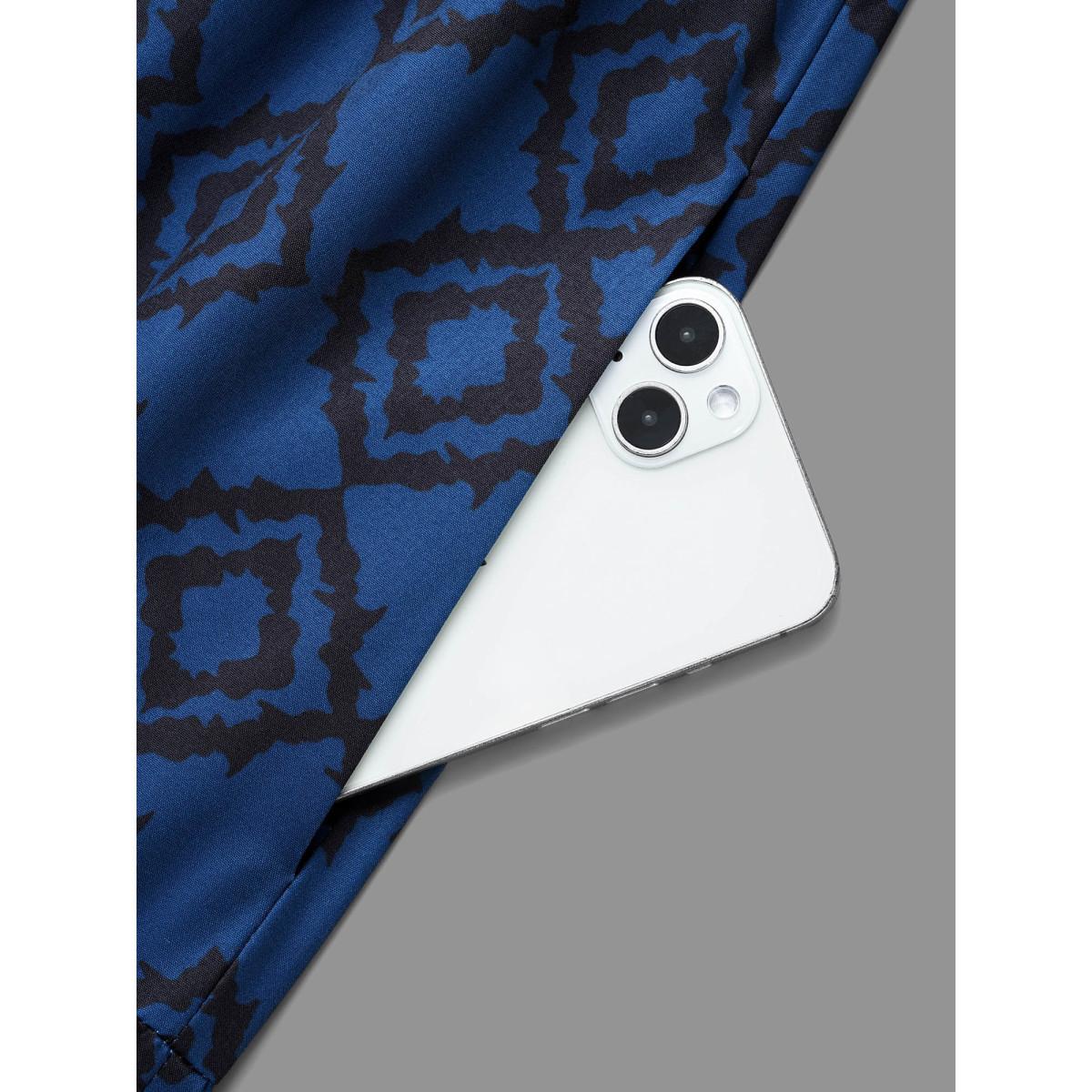 Plus Size Bandana Geometric Ruffle Layered Hem Dress Indigo Women Resort Non Round Neck Long Sleeve Curvy BloomChic 10/M Product Image