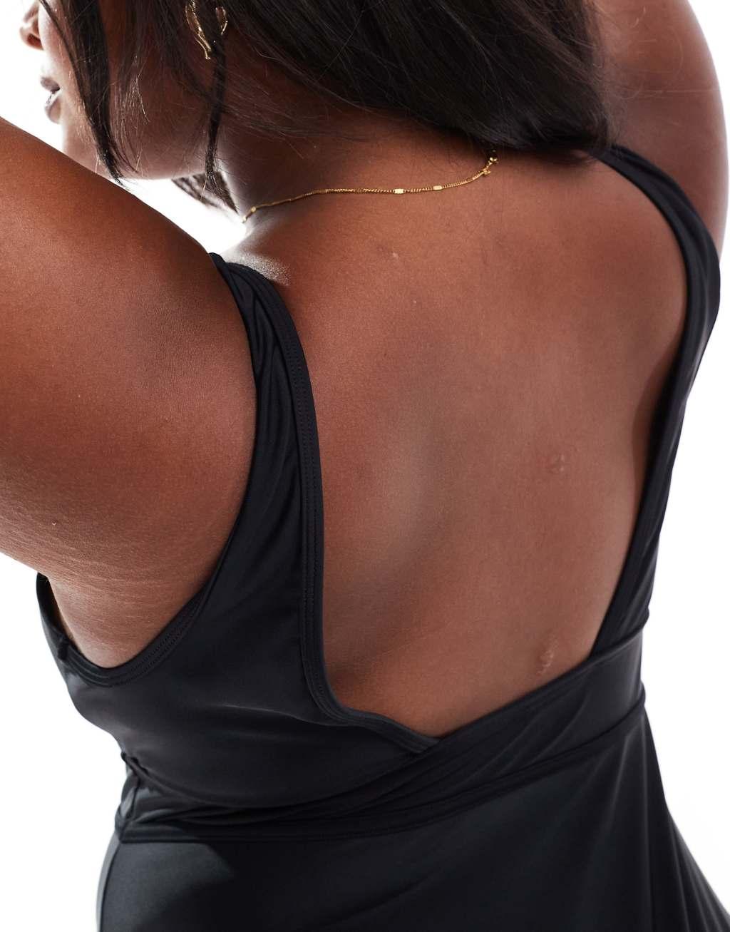 South Beach Curve swimsuit with deep band/ belt in black Product Image