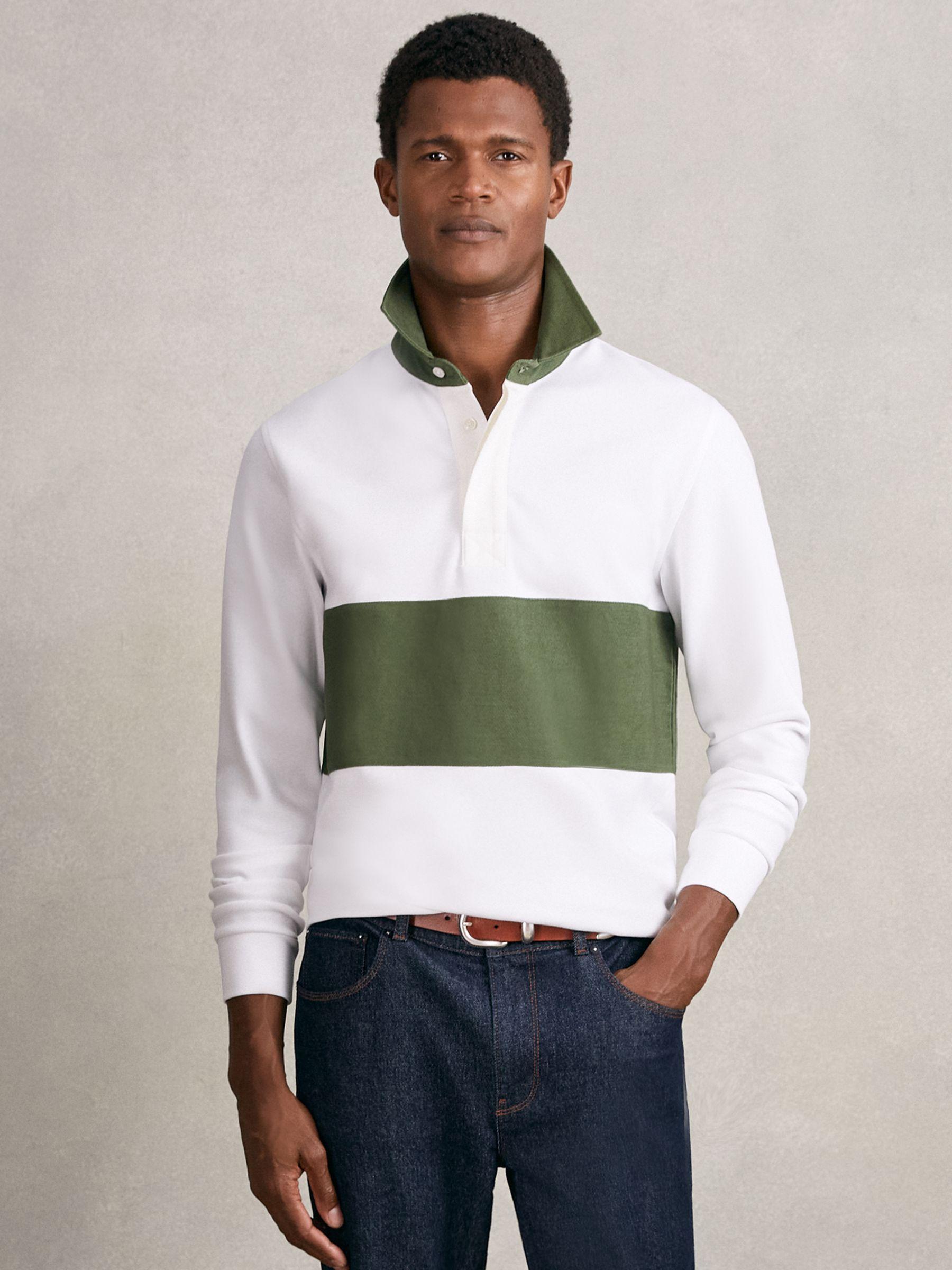 Cotton Colourblock Rugby Shirt in White/Green Product Image