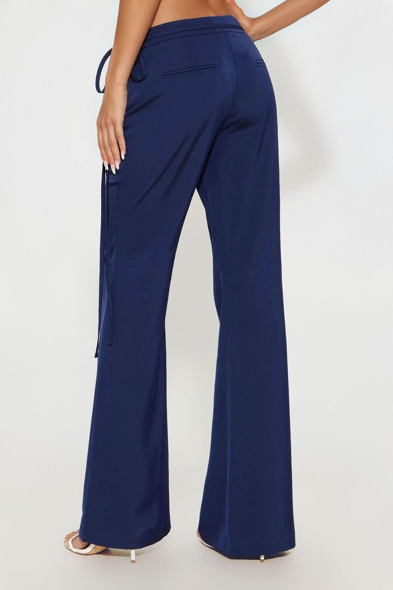 Front Page Headline Wide Leg Trouser Pant - Navy Female Product Image