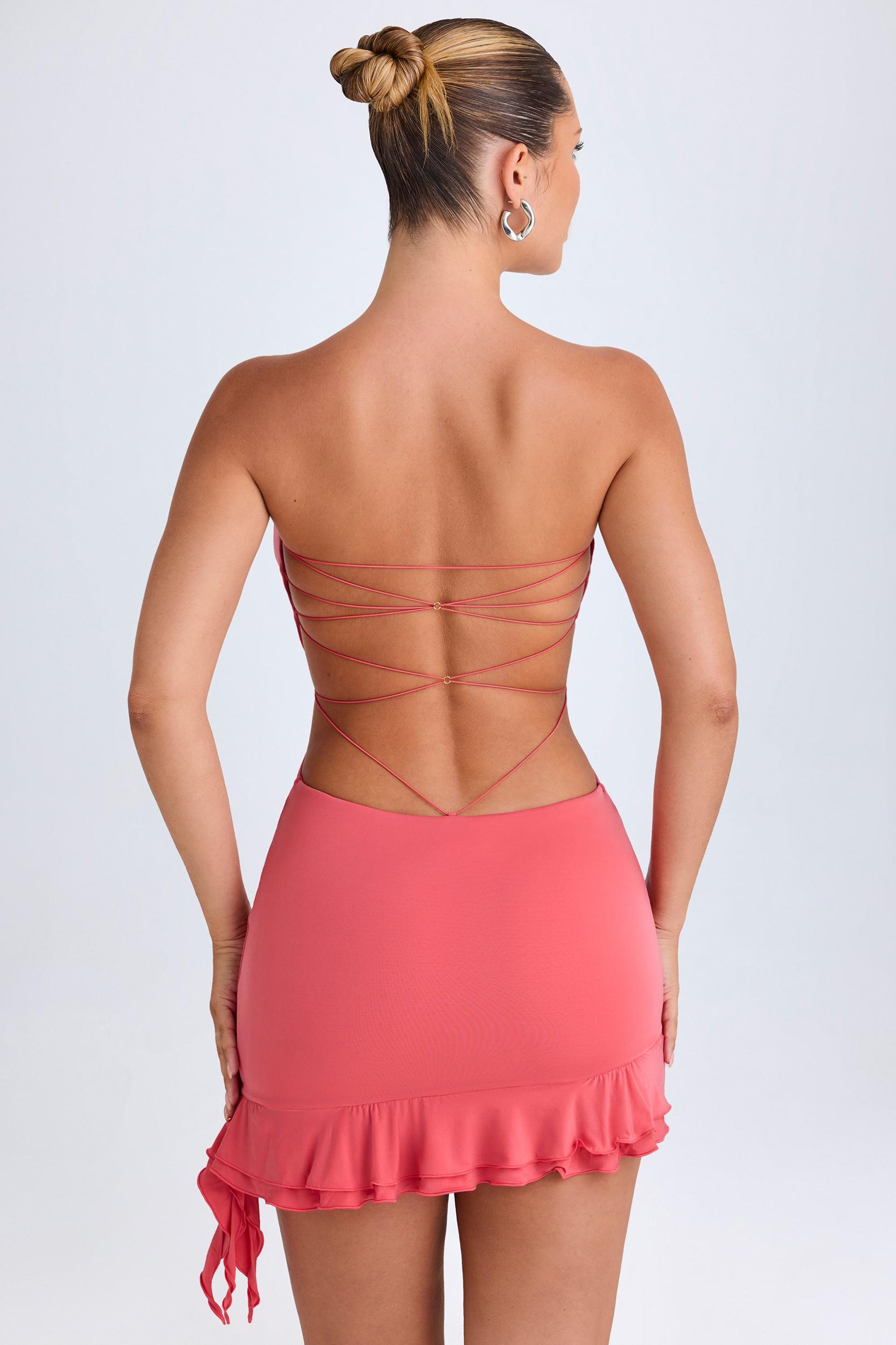 Ruffle-Trim Cut-Out Bandeau Mini Dress in Coral Product Image
