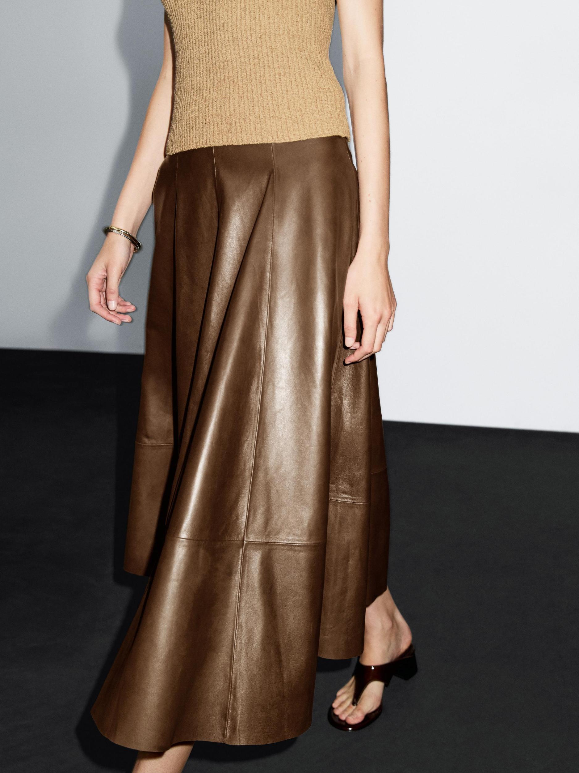 Nappa leather flared midi skirt Product Image