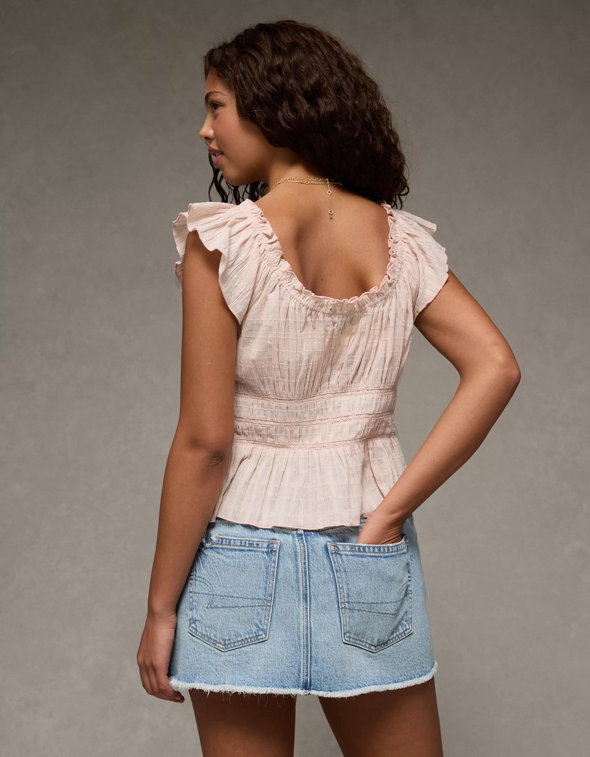 AE Ruched Flutter Sleeve Blouse Women's Product Image