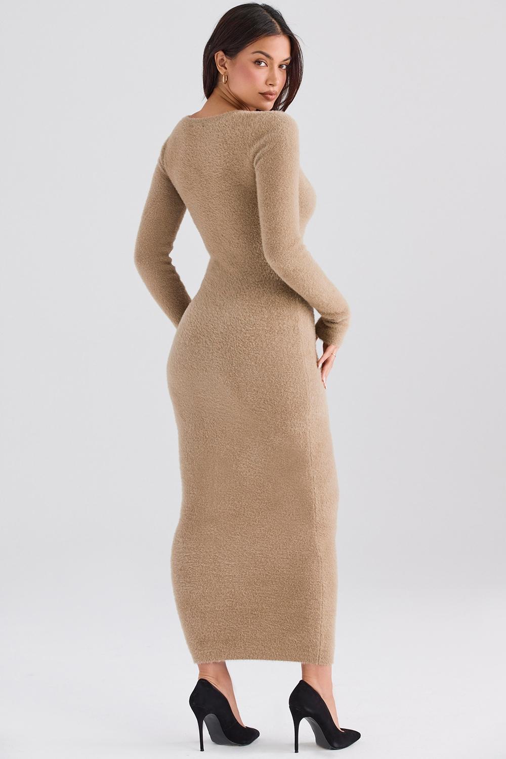 Lucille  camel fuzzy maxi dress - sale Product Image