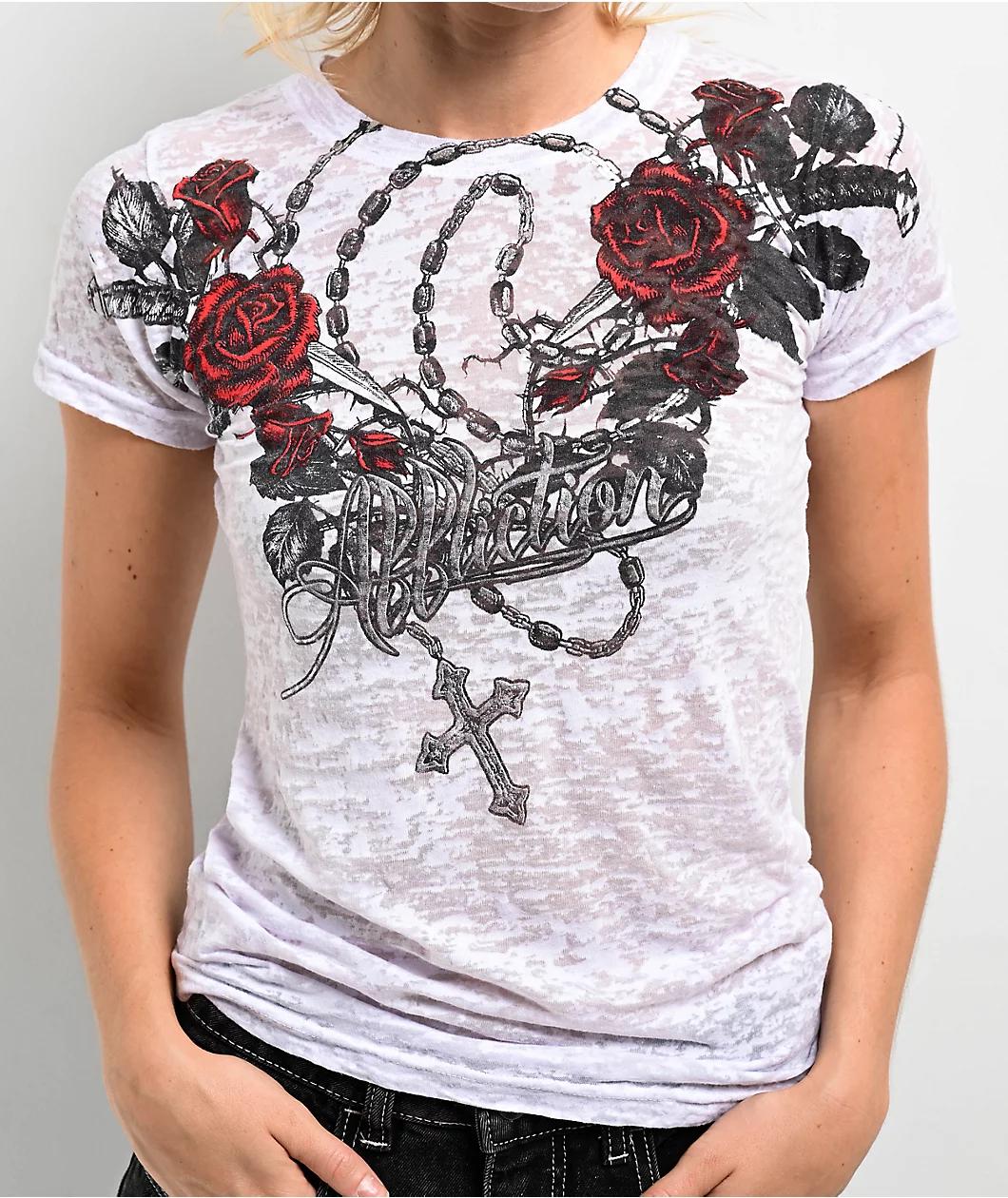 Affliction Amber Rose White Burnout T-Shirt Product Image