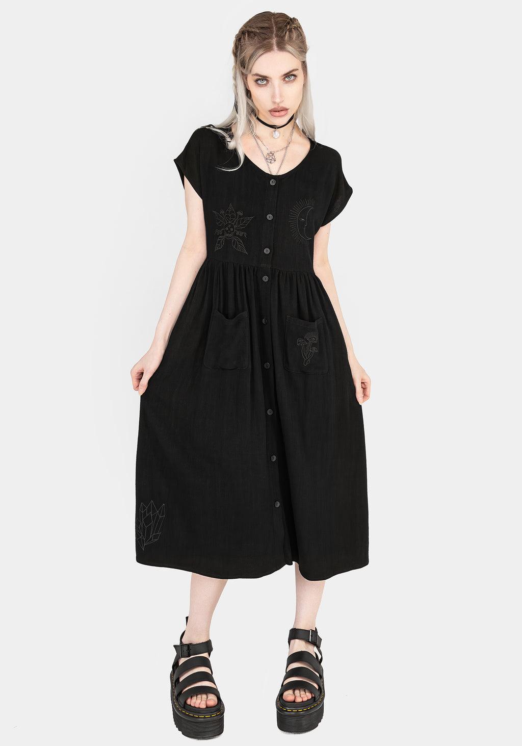 Scutellaria Embroidered Button Up Midi Dress Product Image