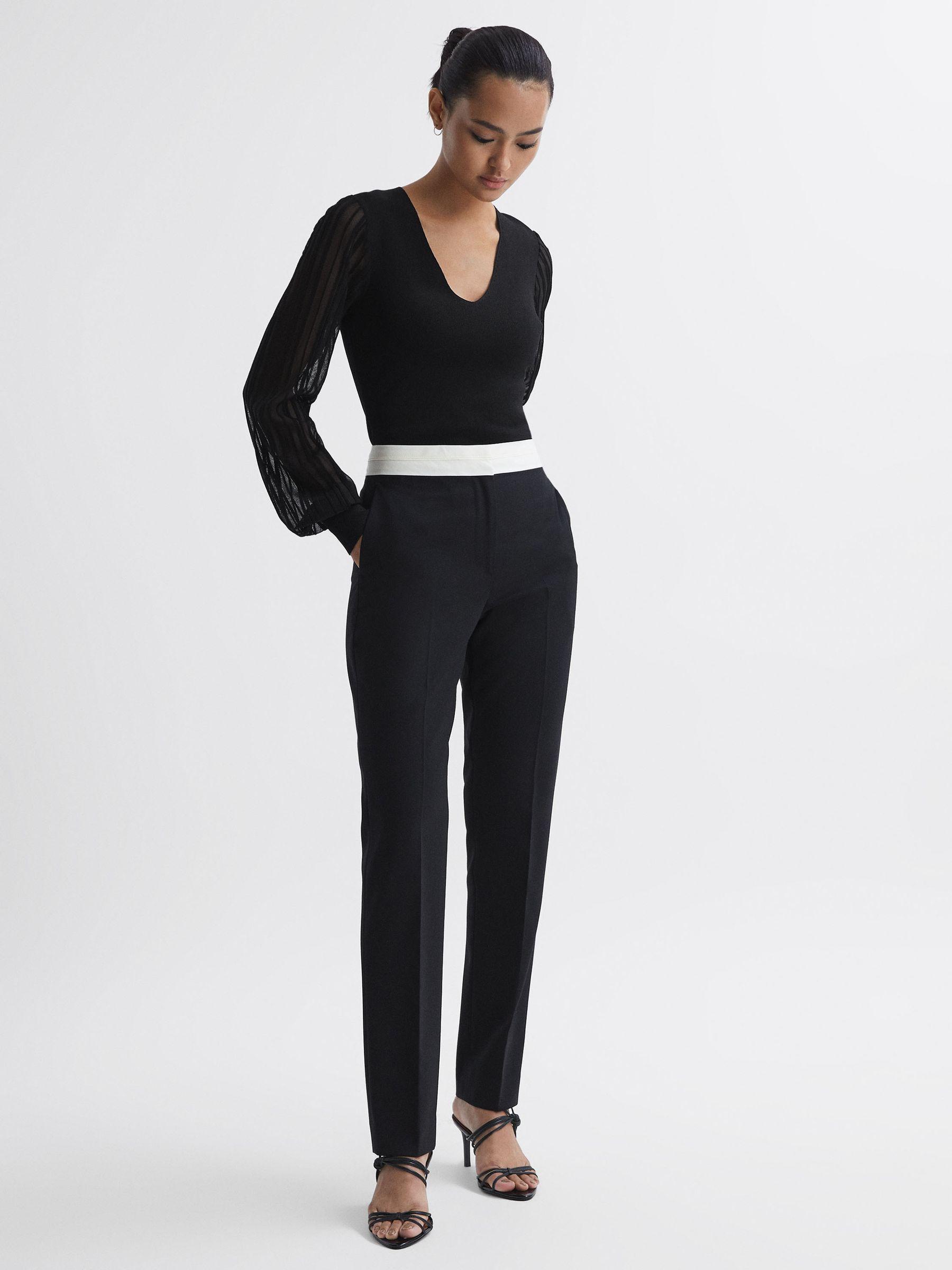 Sheer Sleeve V-Neck Top in Black Product Image