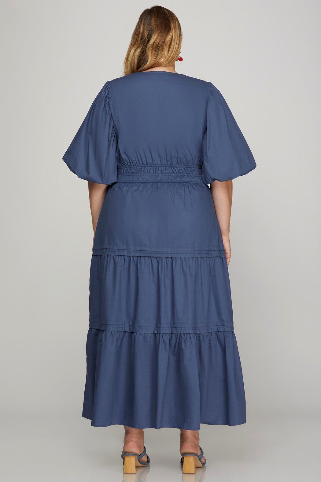Plus Size Tiered Midi Dress with Pockets Product Image