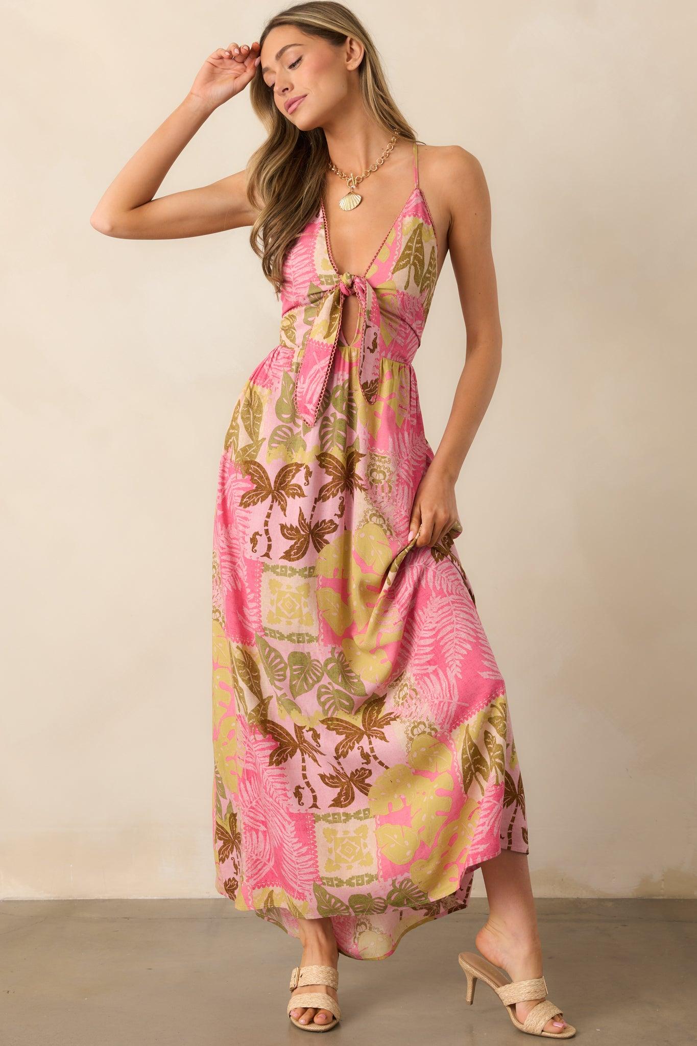Just Passing Through Pink Tropical Print Maxi Dress Product Image