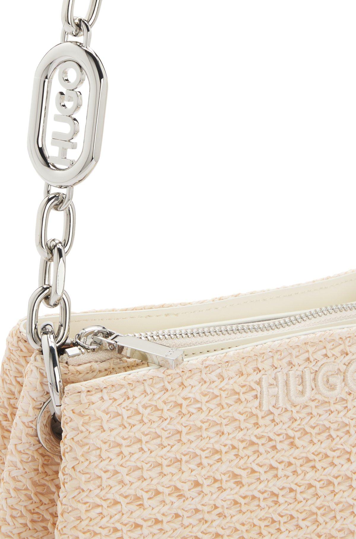 Raffia-effect shoulder bag with logo-hardware strap Product Image