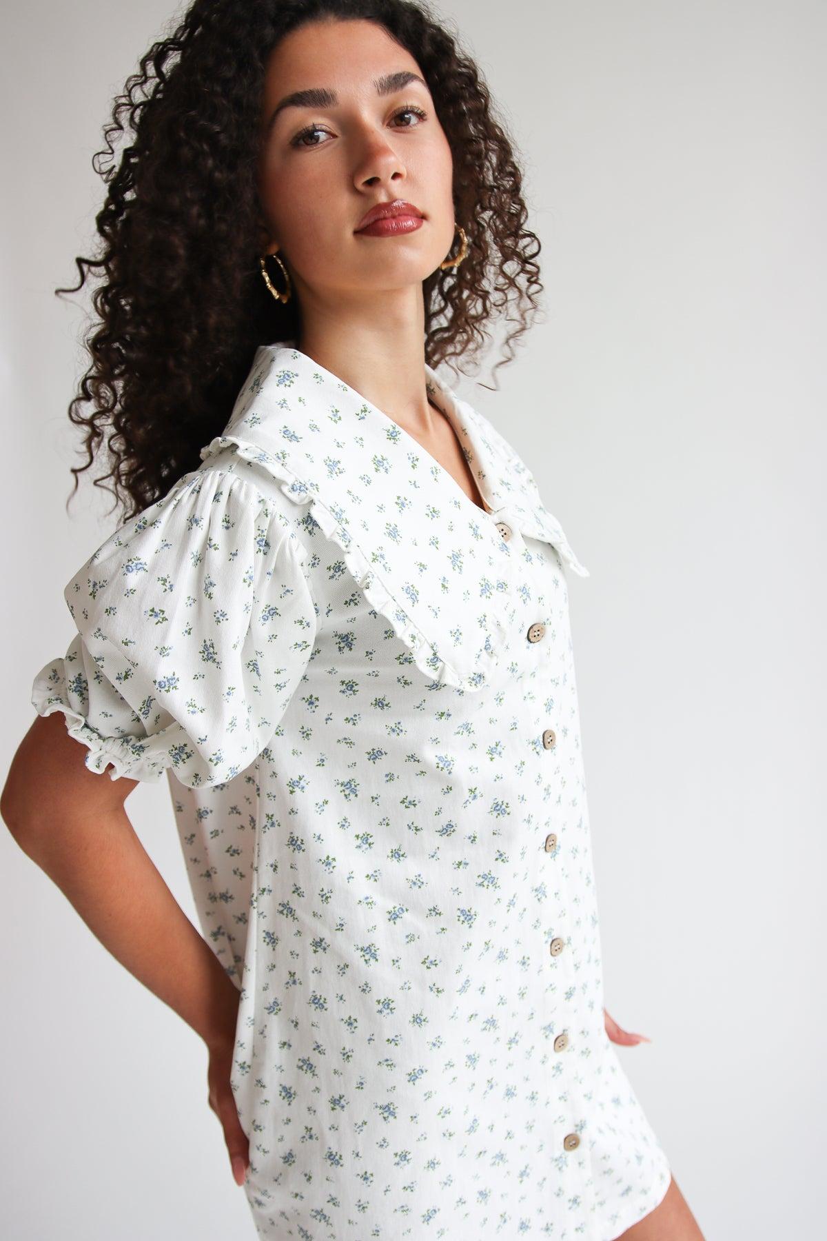 Floral Peter Pan Collar Denim Dress Product Image