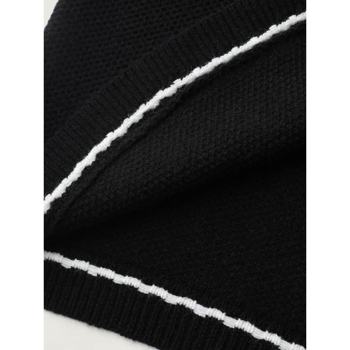 Plus Size Arc Hem Textured Color Contrast Knit Cardigan Black Women Leisure Loose Long Sleeve Casual Cardigans BloomChic 30/6X Product Image