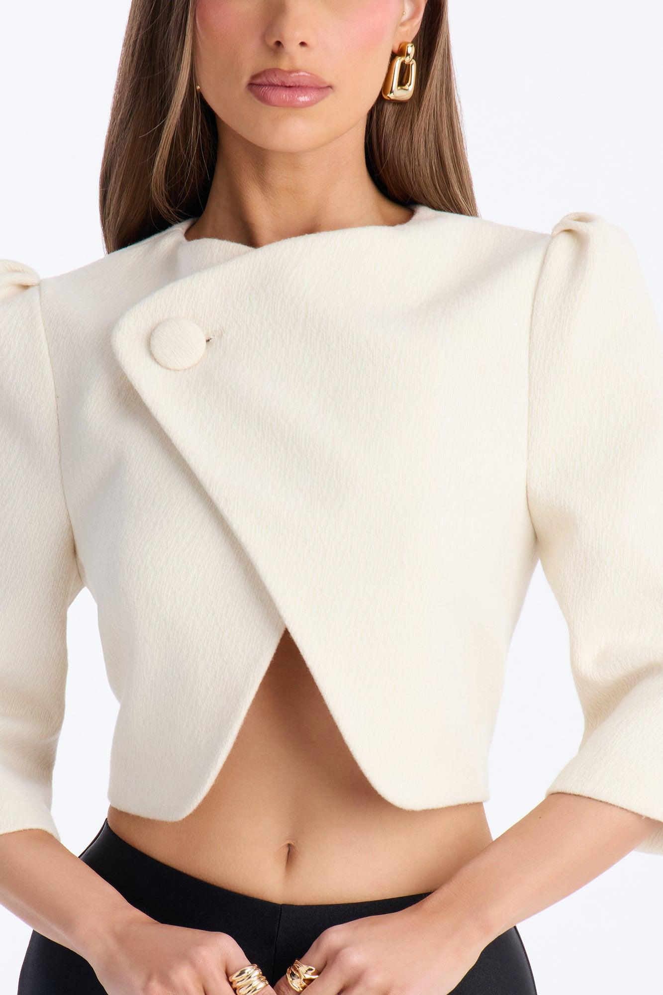 Kate Cropped Short Sleeve Crossover Blazer - White Female Product Image