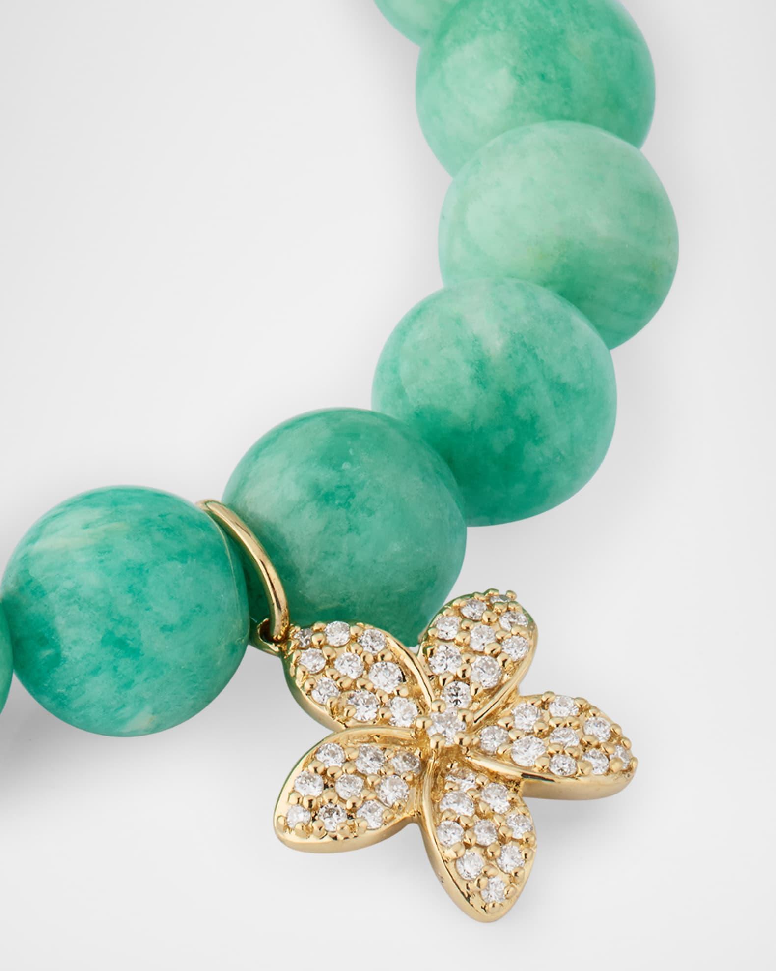 14K Yellow Gold Plumeria Charm and Russian Amazonite Bead Bracelet Product Image