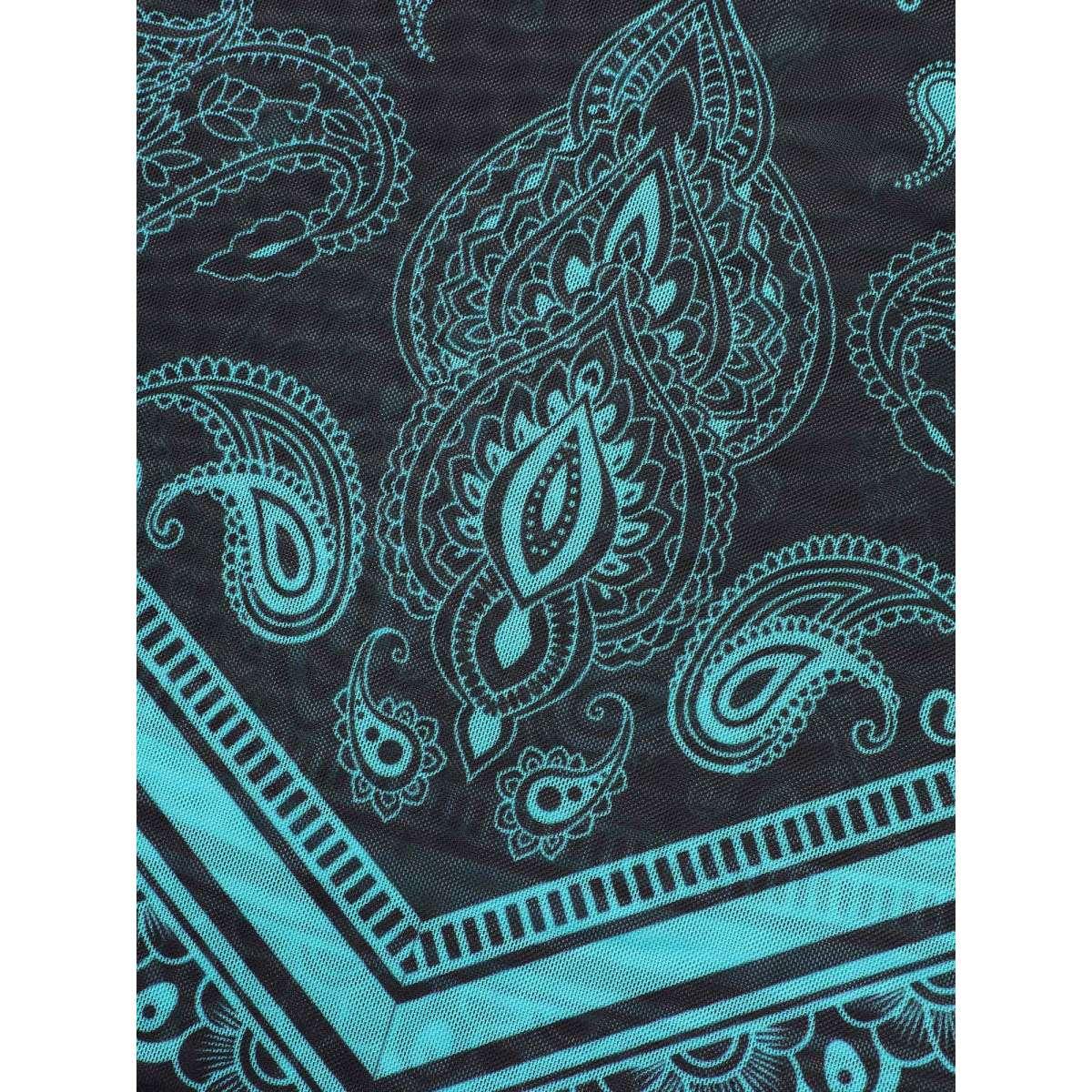 Plus Size Paisley Print Handkerchief Hem Drawstring Swim Top Women's Swimwear Black Resort High stretch Bodycon U-neck Curve Swim Tops BloomChic 28/5X Product Image
