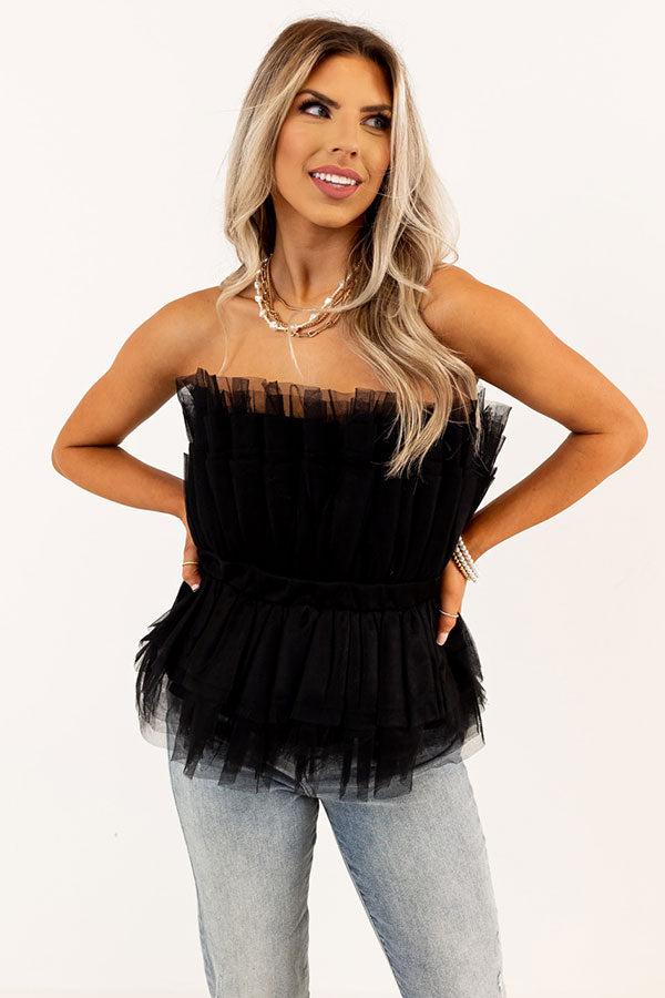 Gorgeous And Glam Tulle Peplum Top in Black Product Image
