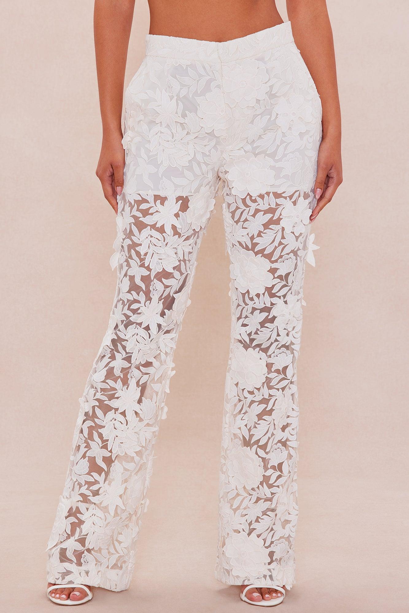 Catalina Embroidered Pant - Cream Female Product Image