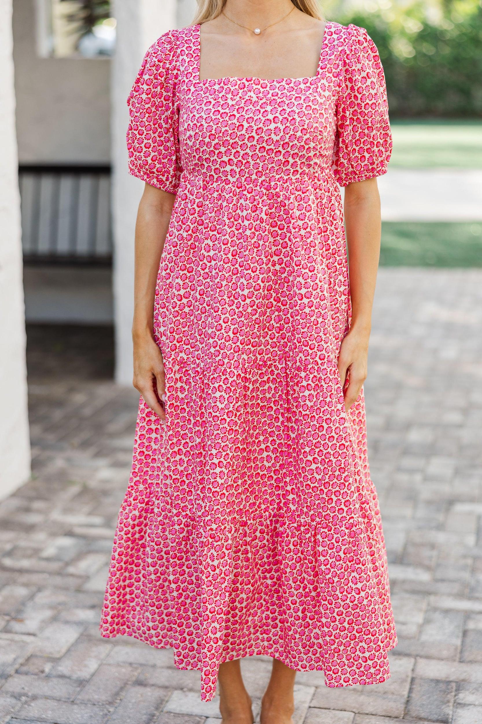 Answer The Call Pink Ditsy Floral Midi Dress Female Product Image