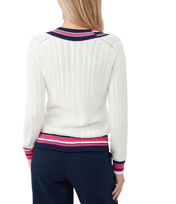Trina Turk Seapointe V-Neck Long Sleeve Contrast Trim Sweater Product Image