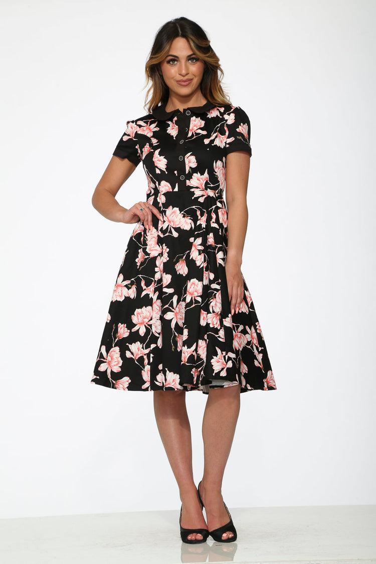 Black & Pink Floral Swing Dress Product Image