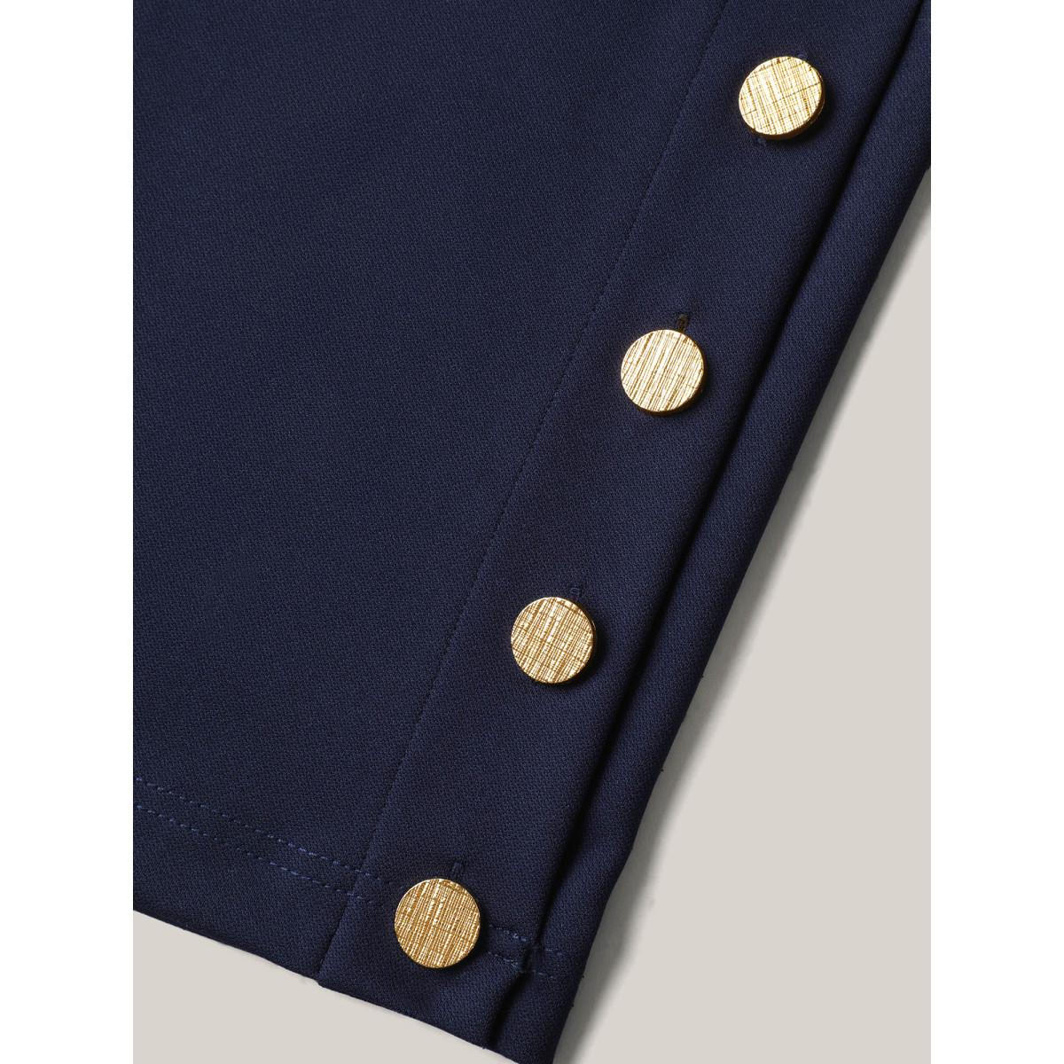 Plus Size Button Detail Wide-Leg Pull-On Pants Women Indigo Elegant Wide Leg Mid Rise Everyday-Elegant Pants BloomChic 14-16/1X Product Image