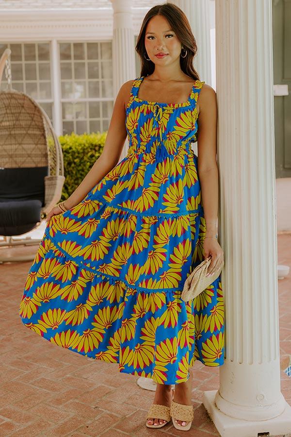 Paradise Point Floral Midi Dress in Ocean Blue Product Image