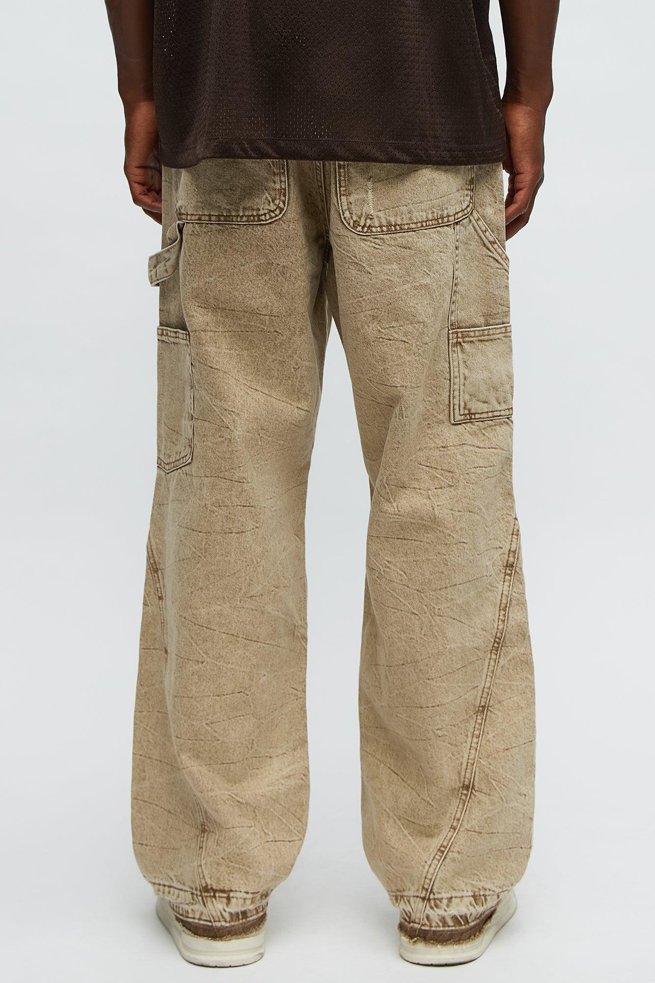Fall Black Distressed Carpenter Baggy Jeans - Brown Product Image