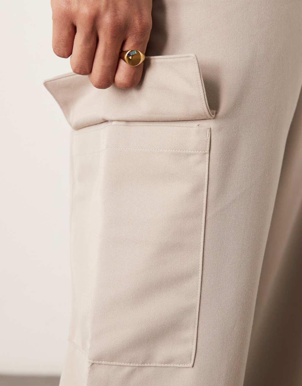 ASOS DESIGN smart wide leg cargo pants in stone with elastic waist | ASOS Product Image