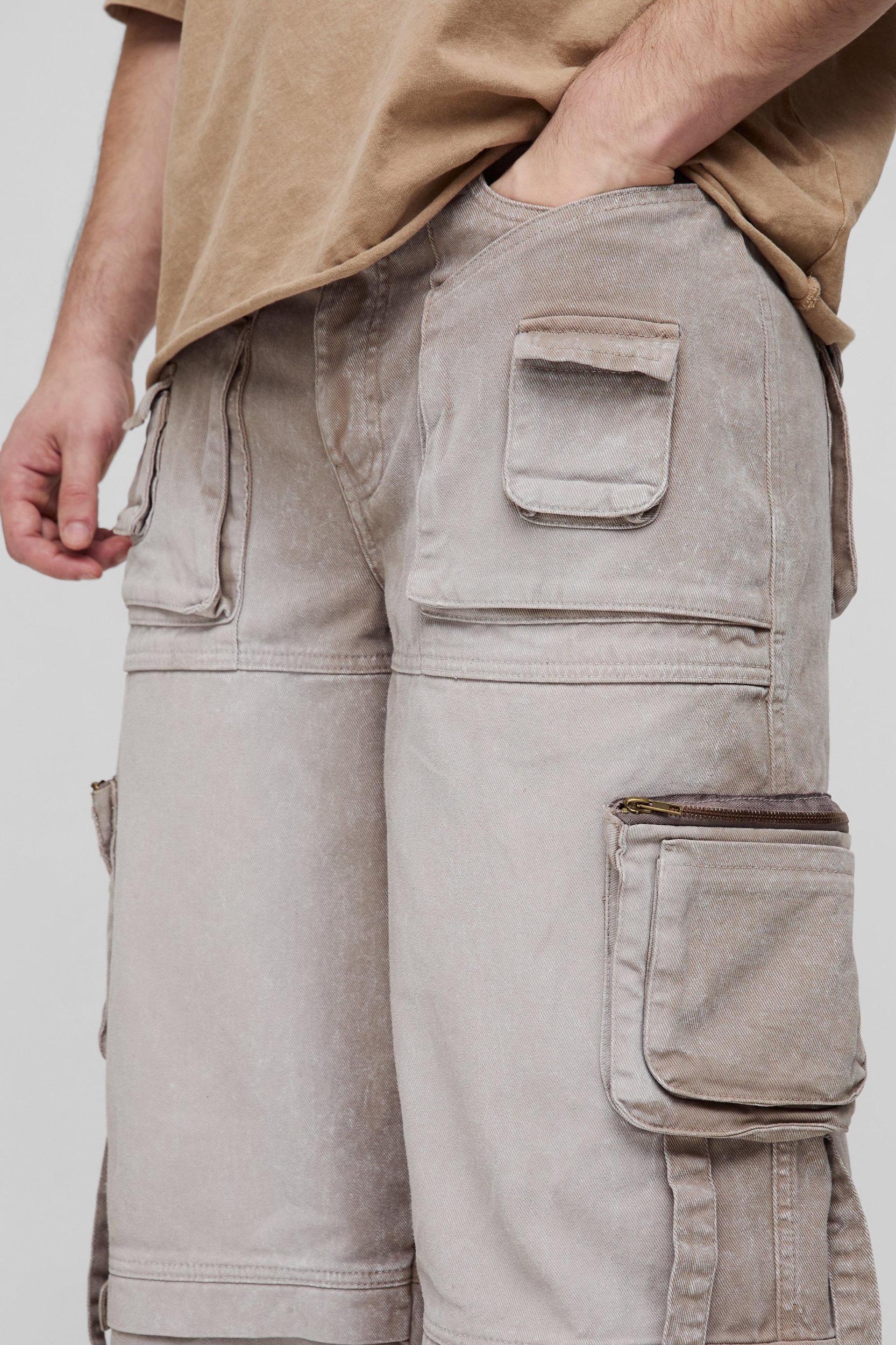 Tall Baggy Rigid Multi Pocket Strap Detail Cargo Jeans | boohooMAN USA Product Image