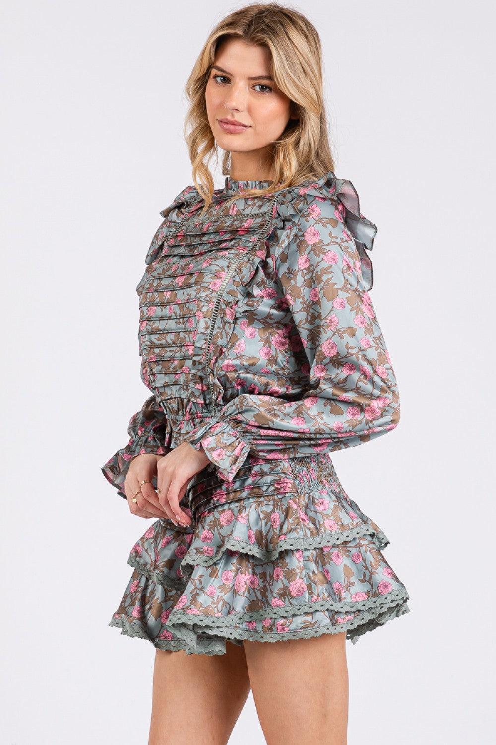 Vintage Shop Long Sleeve Pleated Ruffle Top & Skort Set Product Image