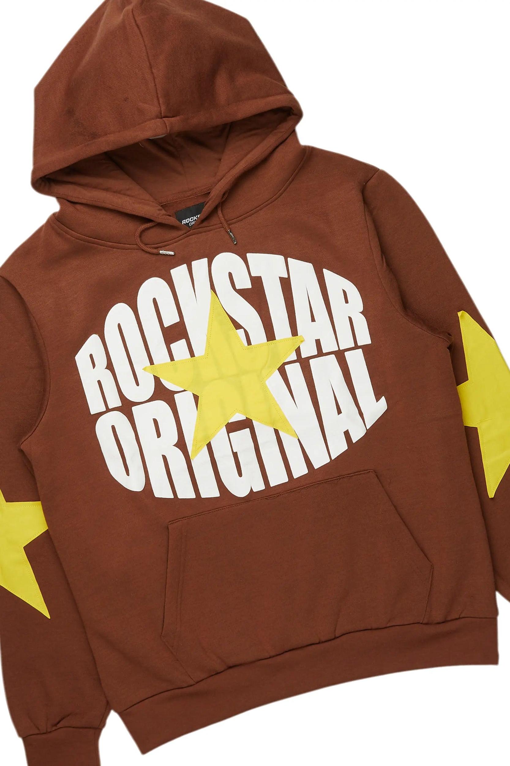 States Brown Baggy Stacked Hoodie Track Set Male Product Image