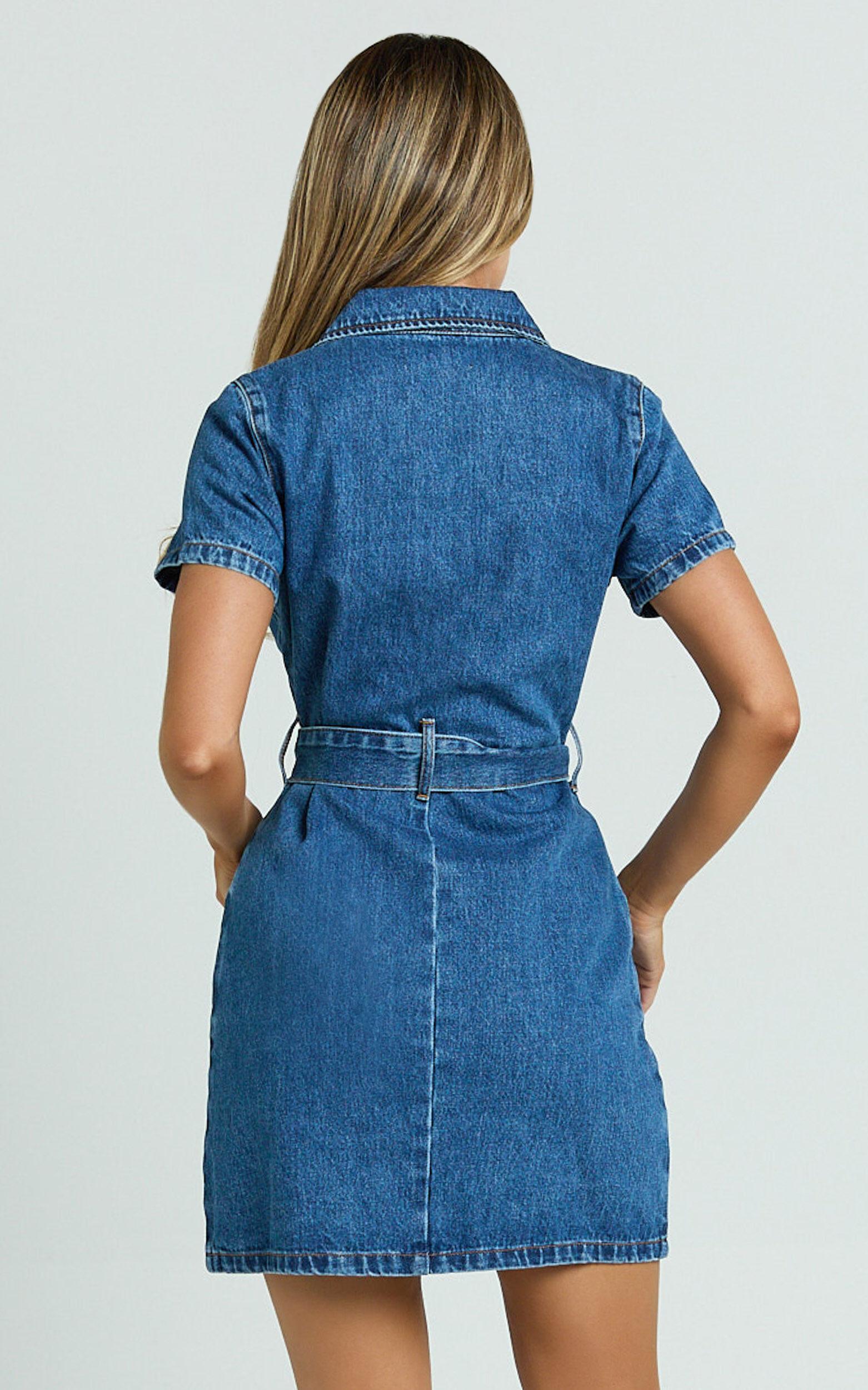 Nandini Mini Dress - Hardware Zip Through Denim Dress in Blue Product Image
