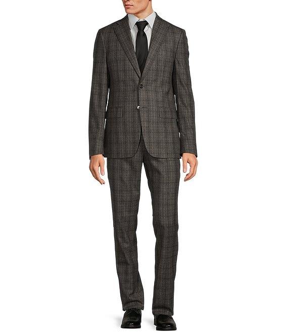 Hickey Freeman Modern Fit Flat Front Flannel Plaid Pattern 2-Piece Suit Product Image