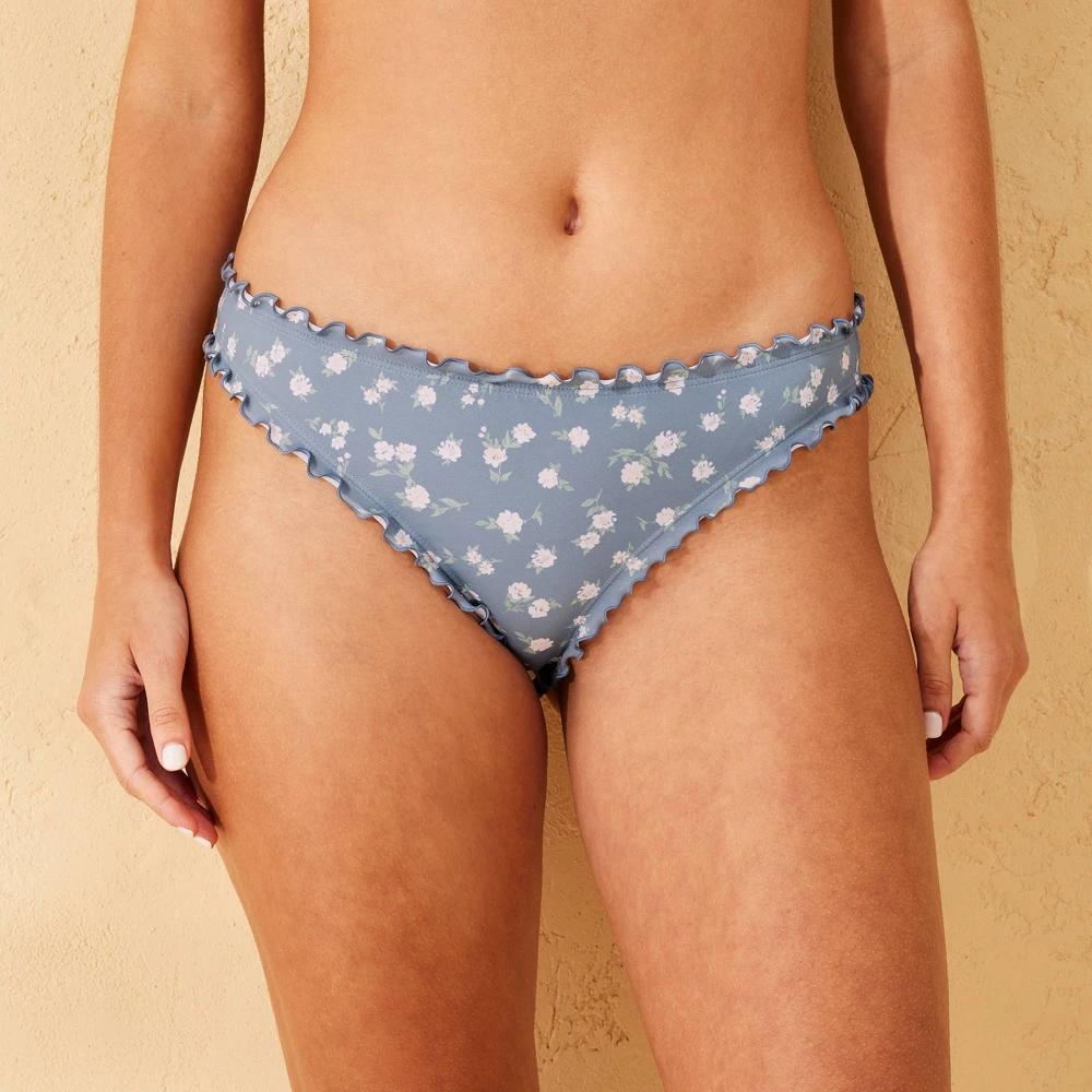 Women's Ruffle Cheeky Bikini Bottom - Shade & Shore™ Multi Floral Print XL: Nylon Spandex Blend, Low Rise, Pull-On Style Product Image