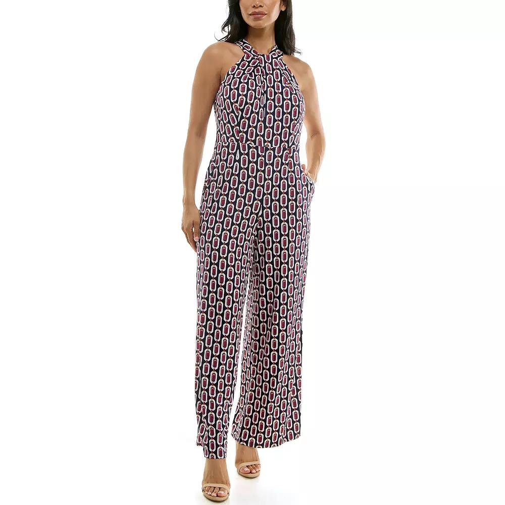 Women's Nina Leonard Printed Twist Neck Jumpsuit,  Product Image