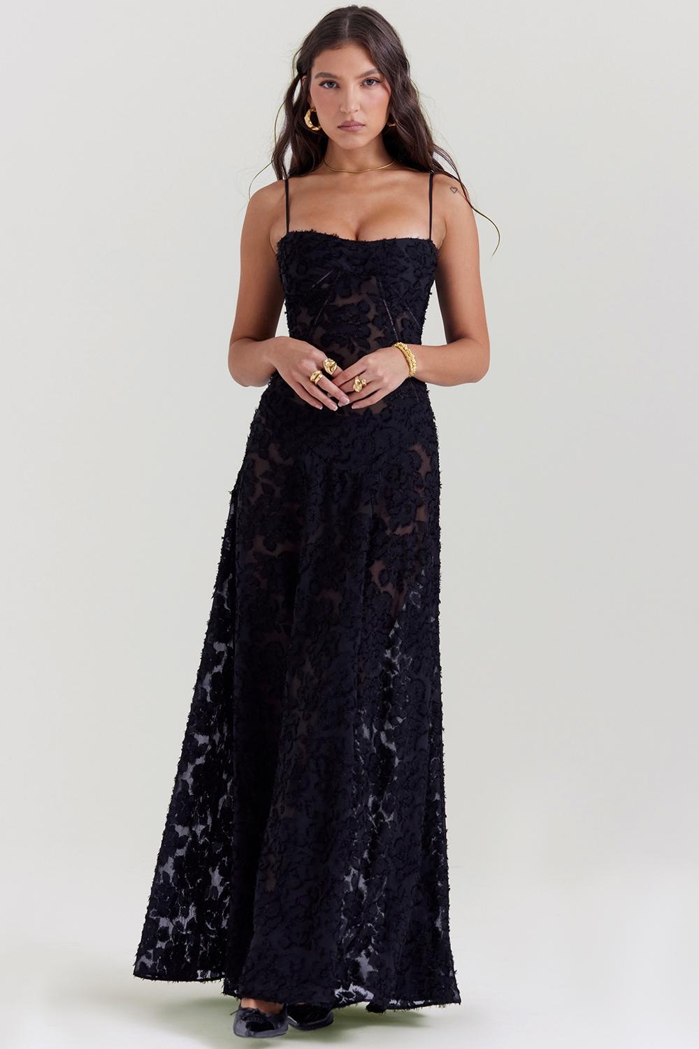 Seren  black floral lace back maxi dress Product Image