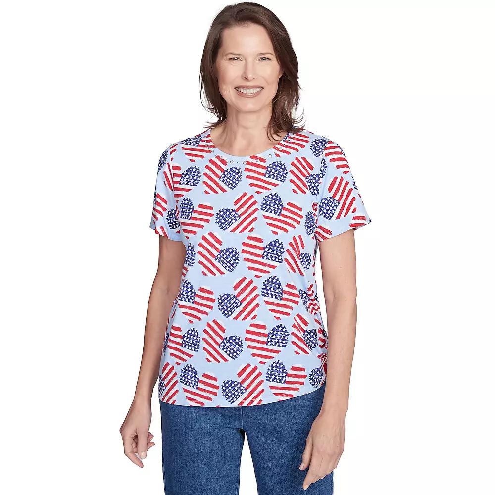 Petite Alfred Dunner Flag Heart Top with Side Ruching, Women's,  Product Image