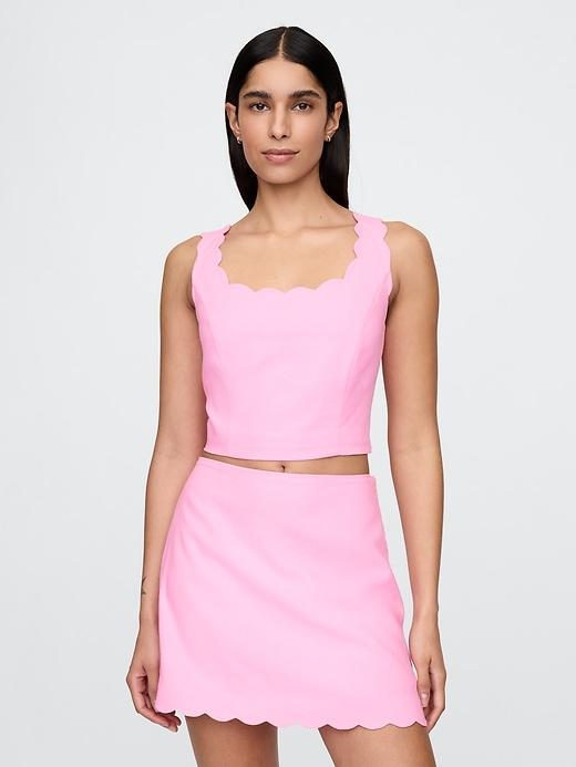 Linen-Blend Scalloped Crop Top Product Image