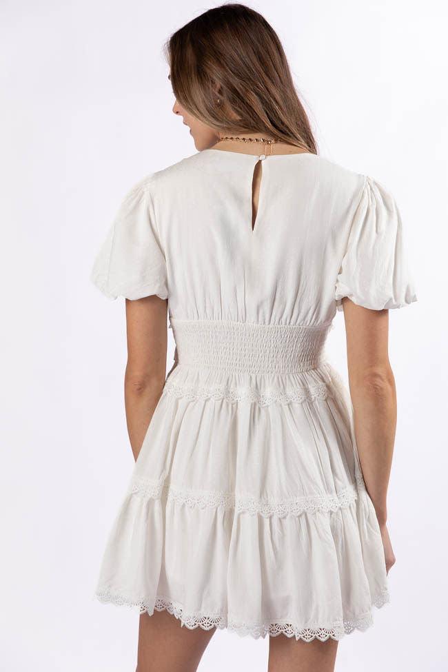 Enjoying Life White Ruffle Trim Mini Dress FINAL SALE Product Image