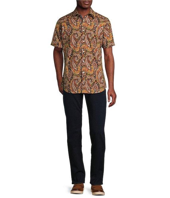 Cremieux Big & Tall Premium Denim Large Print Paisley Stretch Short Sleeve Woven Shirt Product Image