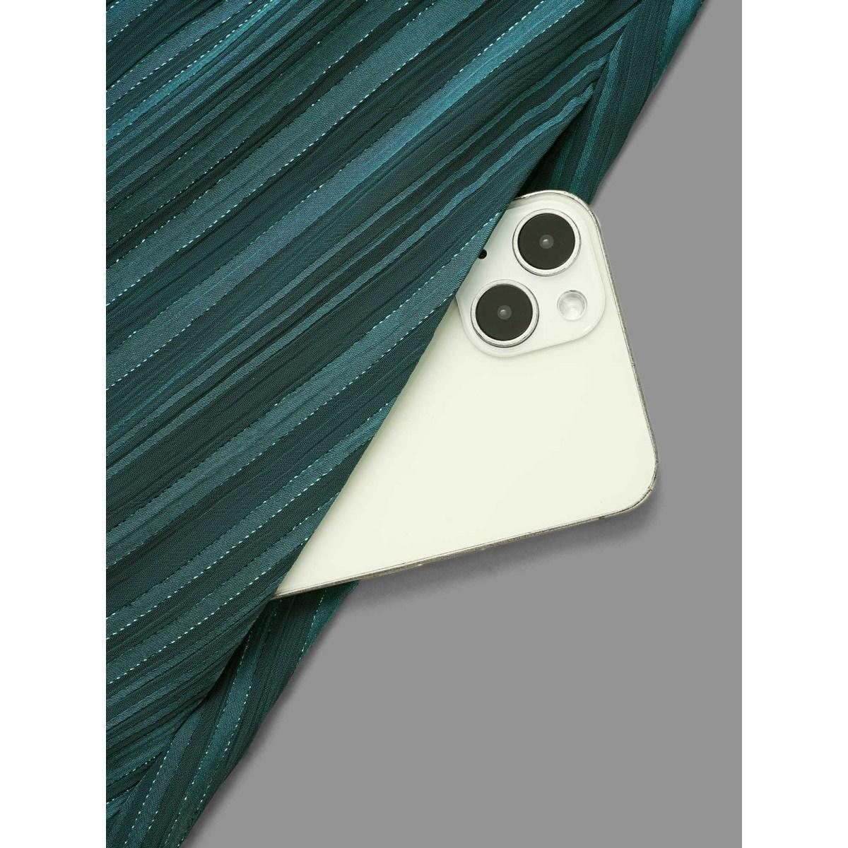 Plus Size Shimmery Silver Thread Waist-Tie Midi Dress Teal Women Cocktail Texture Round Neck Long Sleeve Curvy BloomChic 18-20/2X Product Image