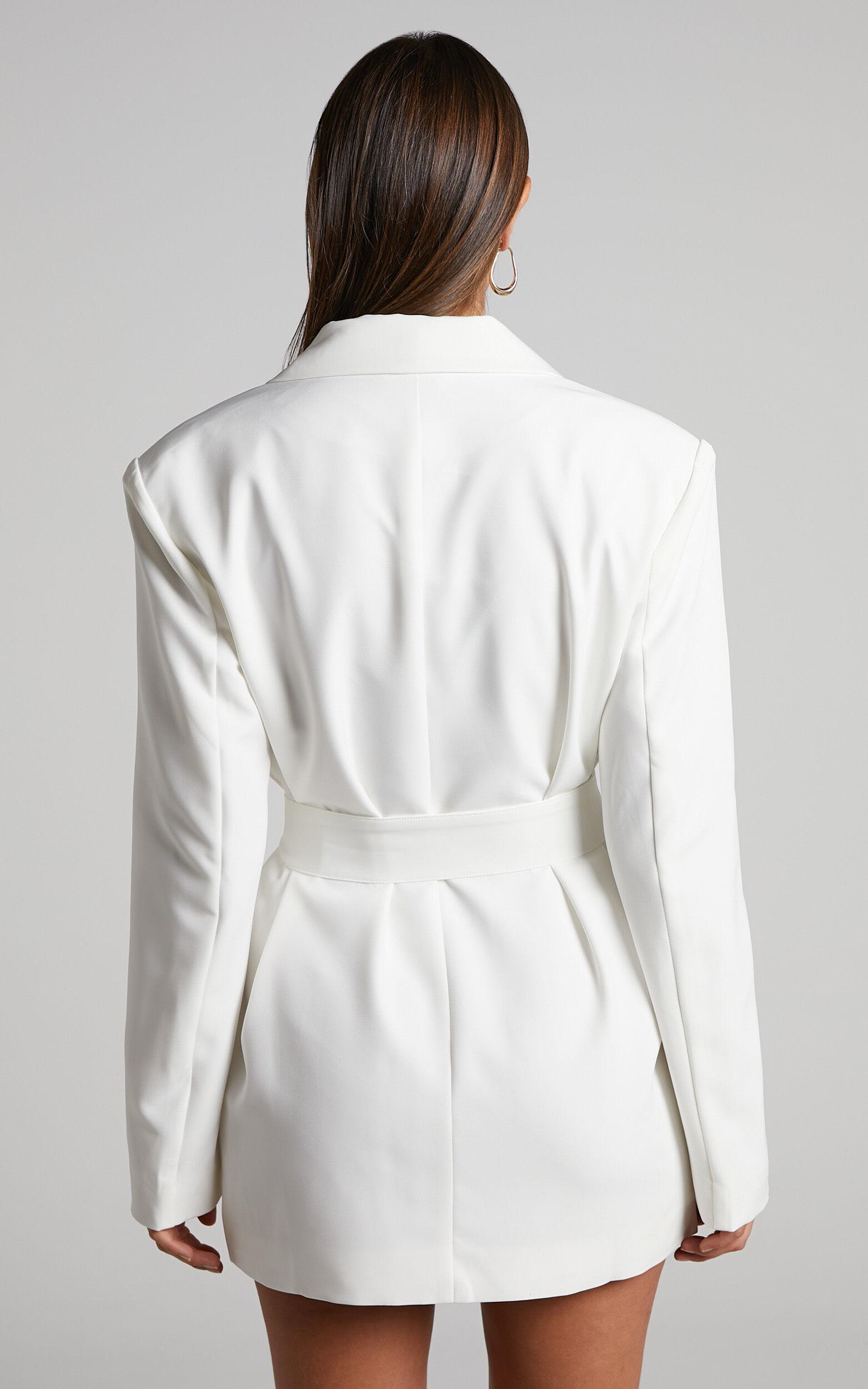 Denali Mini Dress - Tie Waist Blazer Dress in White Product Image