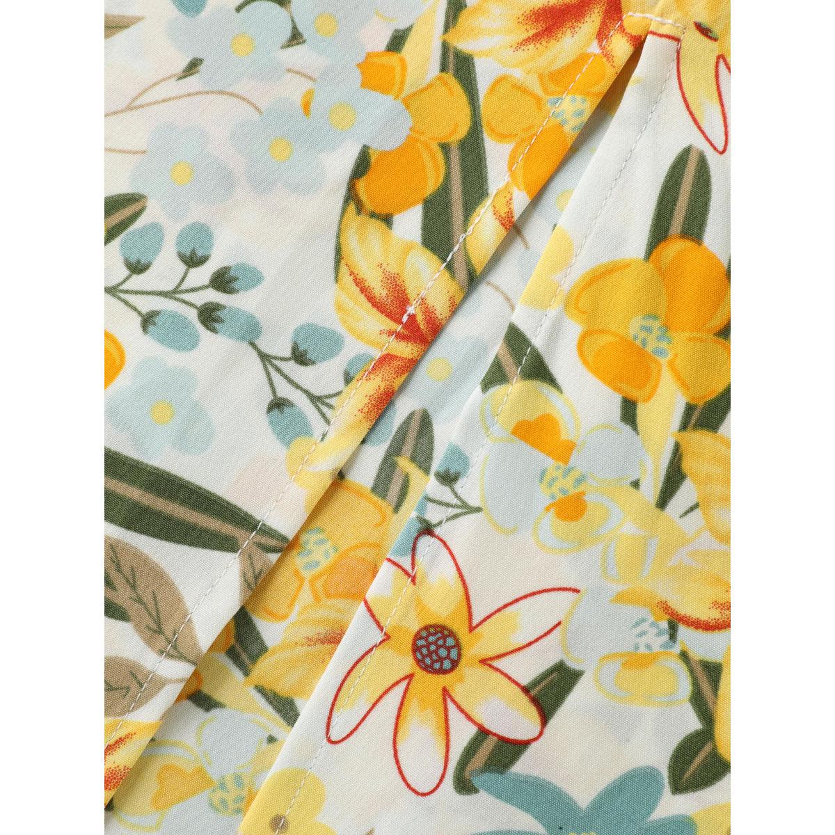 Plus Size Sunkissed Floral Shirred Waist Midi Dress Lemonyellow Women V-neck Short sleeve Curvy BloomChic 10/M Product Image