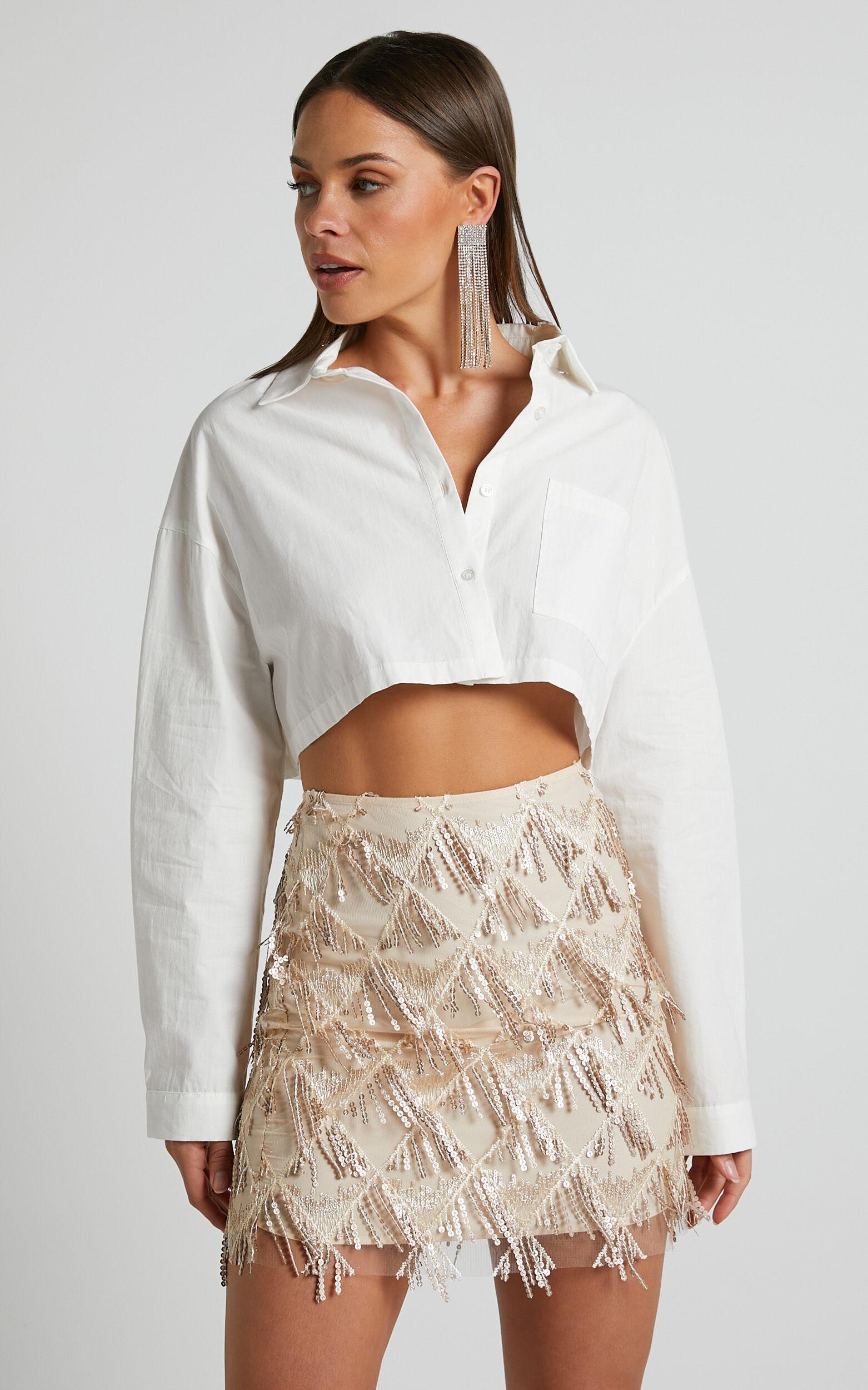 Khrizza Mini Skirt - Sequin Diamond Mesh Skirt in Gold Product Image