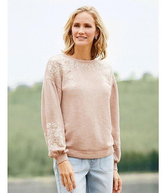 Nurture by Westbound Knit Long Sleeve Crew Neck Embroidered Sweatshirt Product Image