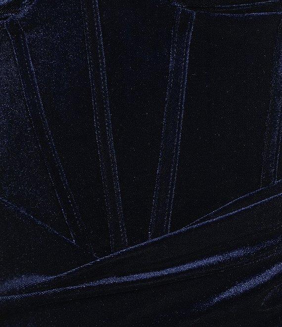 B. Darlin Spaghetti Strap V-Neck Bustier Shirring Detail Velvet Dress Product Image