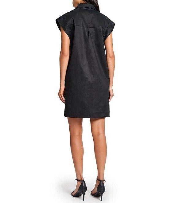 Ming Wang x Tanya Foster Cotton Blend Utility Cap Sleeve Shift Dress Product Image