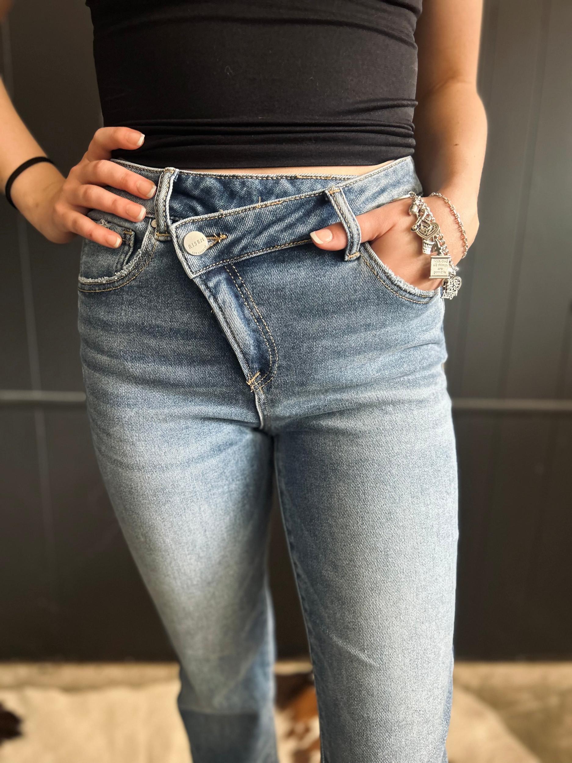 Risen Straight Leg Crossover Jeans Product Image